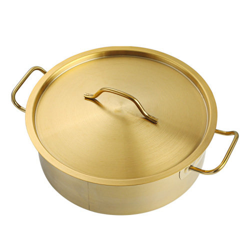 Golden stainless steel hot pot basin commercial mandarin duck pot shabu-shabu induction cooker special double-ear large-capacity saucepan soup pot