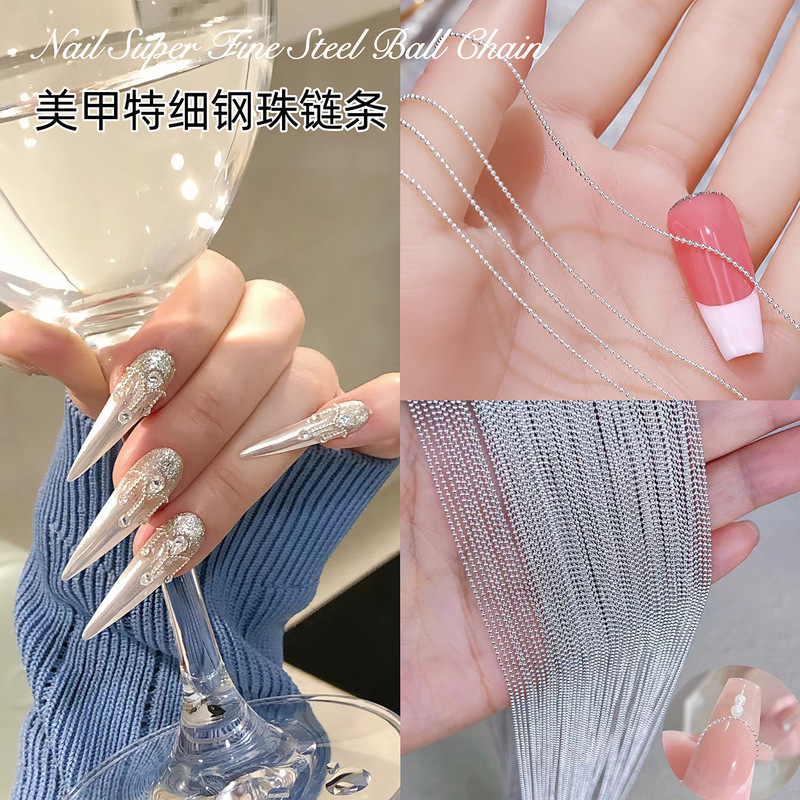 ネイルアート超微細チェーンジュエリー卸売ウェアラブルネイルジュエリーチェーンネイルデコレーションシルバースチールビーズチェーンの全巻|undefined