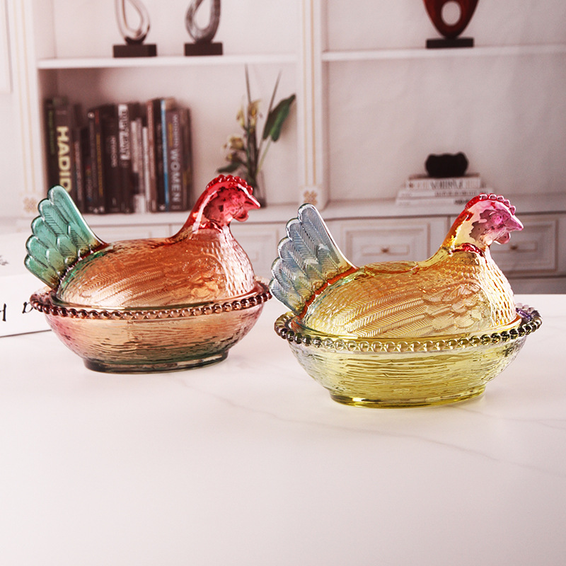 Flevinz Crystal Glass Glazed Chicken Storage Jar Crystal Glass Candy Jar Glazed Sugar Bowl Sugar Jar Snack Jar