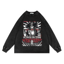 300克水洗做旧复古潮牌圆领卫衣进击的巨人动漫宽松休闲长袖T恤