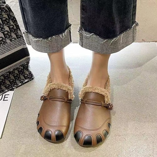  new winter style retro style plus velvet thickened warm fashionable casual mom cotton shoes soft sole furry shoes