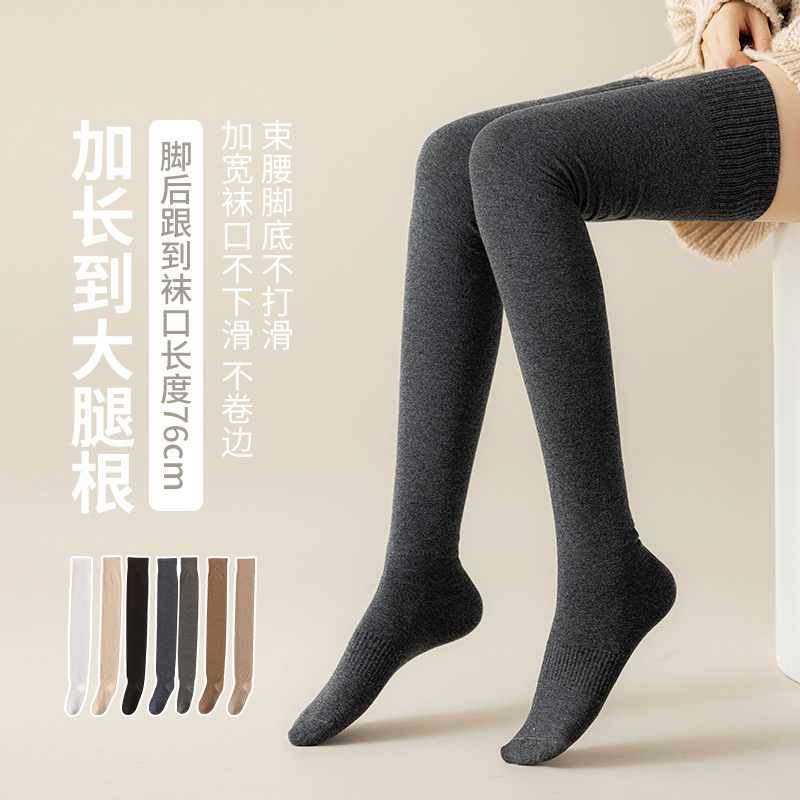 Extra-Long Over-The-Knee Socks for Women, Autumn and Winter, Extra Long and Thick, Warm, Non-Slip, Jk Thigh-High Socks, Gray High Tube Knee-Protecting Slouch Socks