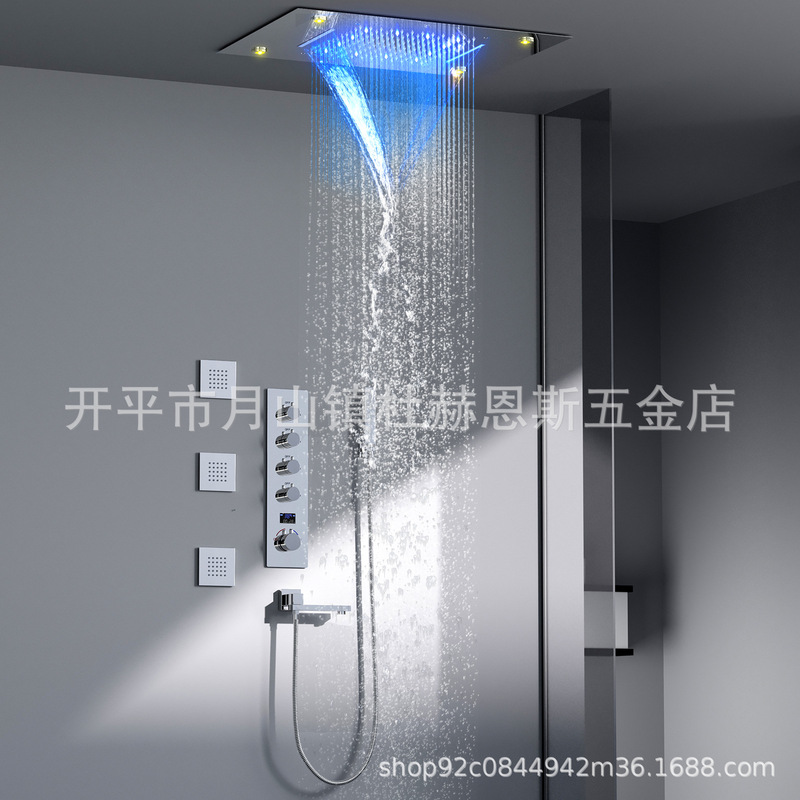 Chrome plated 500*360mm concealed LED shower embedded concealed cold and hot LED digital display shower suit Chrome plated 500*360mm concealed LED shower embedded concealed cold and hot LED digital display shower suit