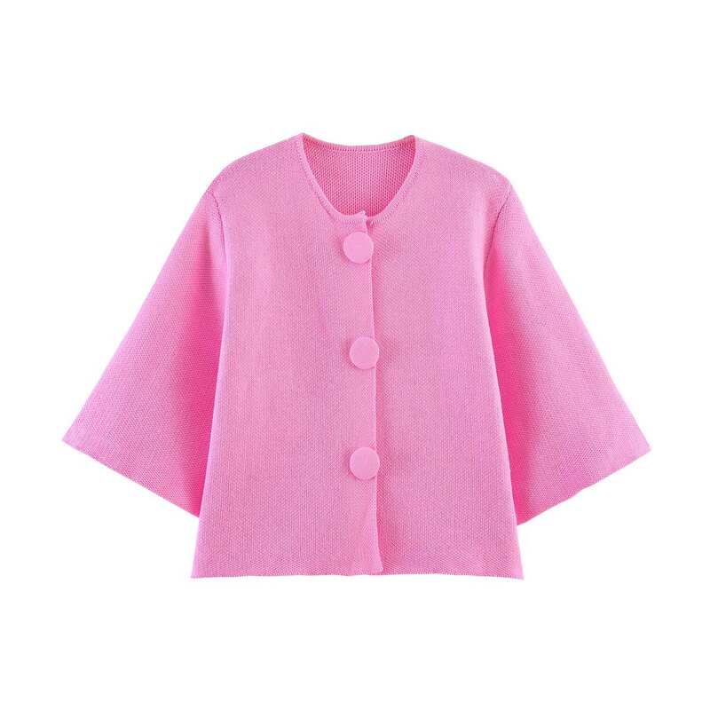 Myst&Za 2026 Fashionable European and American Style New Button-Down Casual Knit Cardigan Versatile Round-Neck Wide-Sleeve Top