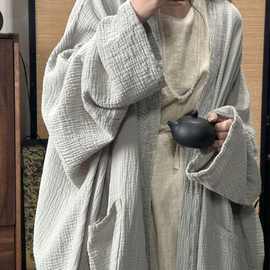 棉双层纱中式国风衬衫开衫清冷连衣裙系带收腰套装2025春夏新品