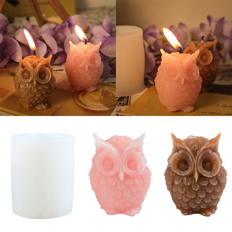 億興diy滴膠模具動物貓頭鷹香薰蠟燭硅膠模具石膏自製捏捏磨具