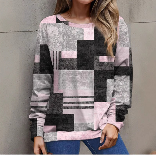 New Women's Spring and Autumn Amazon Cross-border Long-sleeved Round Neck Slim T-shirt Digital Printing