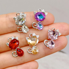 Diyアクセサリーのアクセサリーはジルコンのガラスの子猫の形の金メッキのペンダントのイヤリングのネックレスの頭飾りのブレスレットの材料を入れて卸売りします。