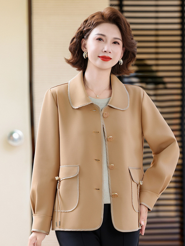 妈妈秋装洋气外套短款毛呢2025新款中老年女春秋休闲大码外套上衣|undefined