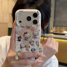 爆炸kt小猫皮纹标签适用苹果17promax手机壳IP16可爱15女14大孔套