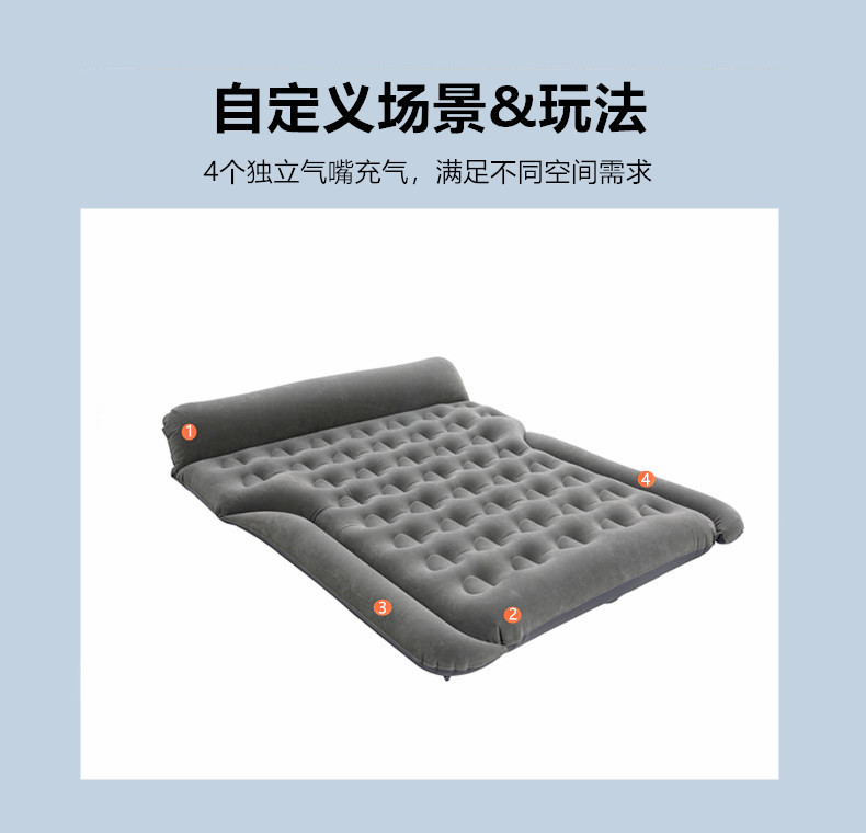 Suv-Specific Inflatable Car Mattress 180*145cm Thickened Flocking Trunk Mattress with Free Air Pump for Travel