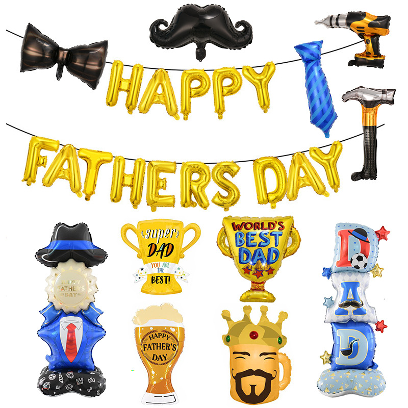 新款父亲节铝膜气球套装HAPPYFATHERSDAY黑胡子锤子电钻气球装饰