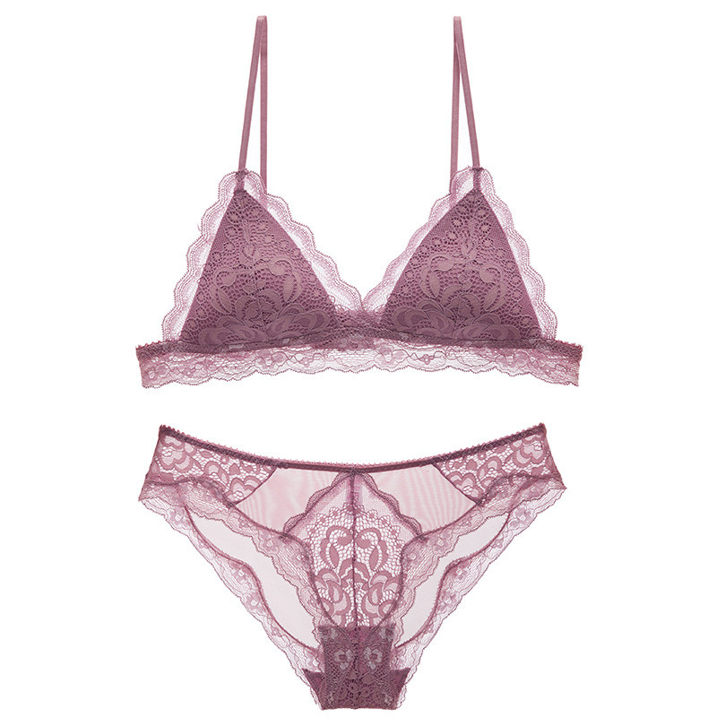 Fengyi French Underwear Women's Triangle Crystal Cup Bra Lace Academy Style Sexy Thin Cup Underwear Set Wholesale