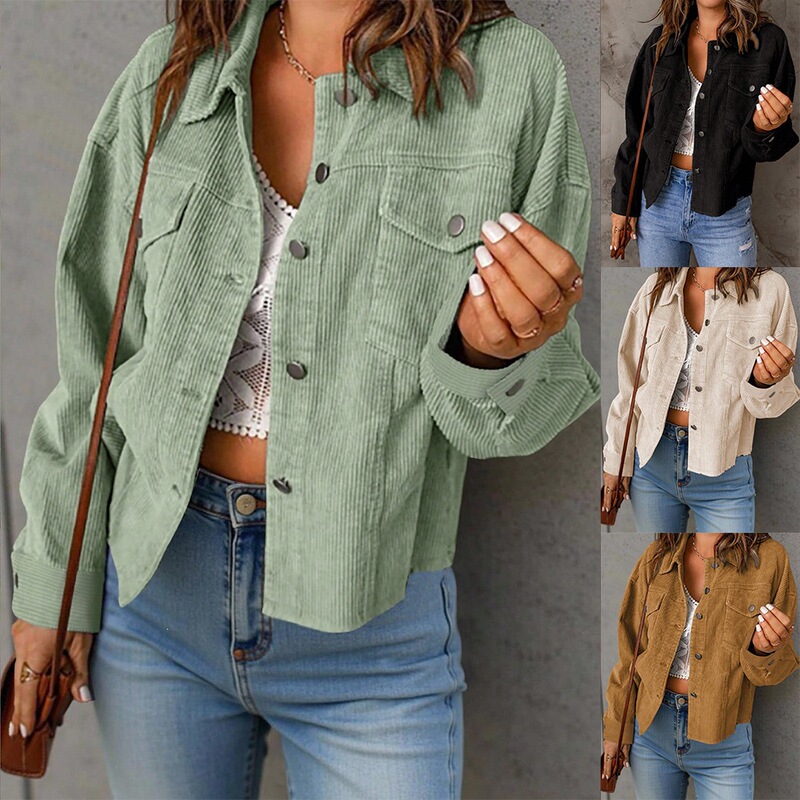 2026 Autumn New Amazon Women's Fashion European and American Cross-Border Vintage Corduroy Solid Color Pocket Loose Shirt 2026 Autumn New Amazon Women's Fashion European and American Cross-Border Vintage Corduroy Solid Color Pocket Loose Shirt