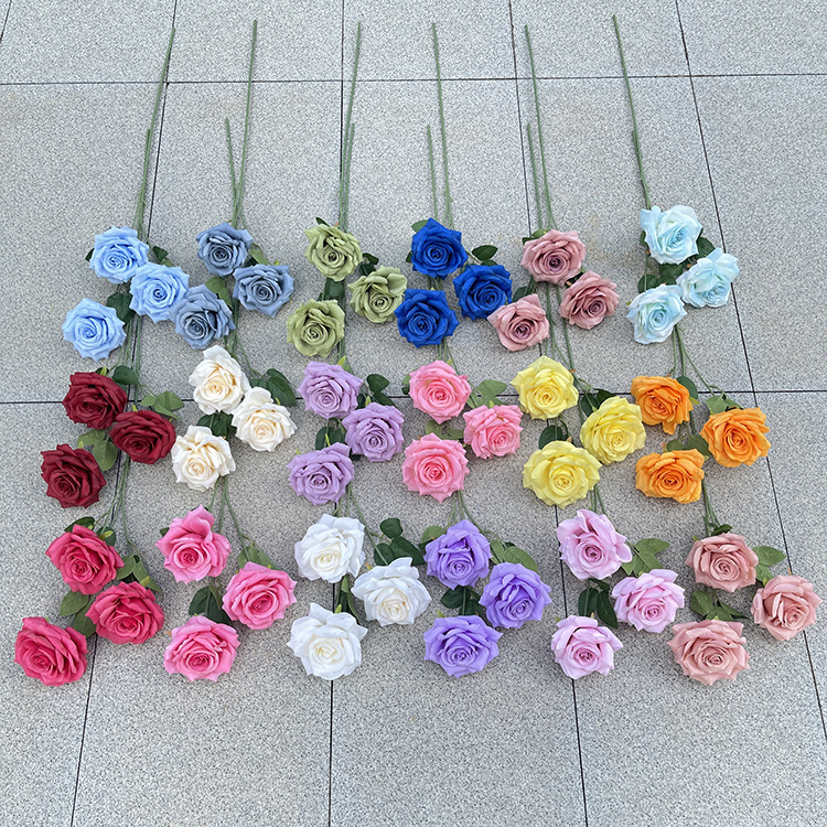 3-cabeza belleza Rosa artificial flor modelo habitación decoración suave boda decoración del hogar flor falso piso