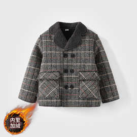 品牌童装工厂冬季新款男童外套加绒儿童大衣羊羔绒加厚保暖厚实