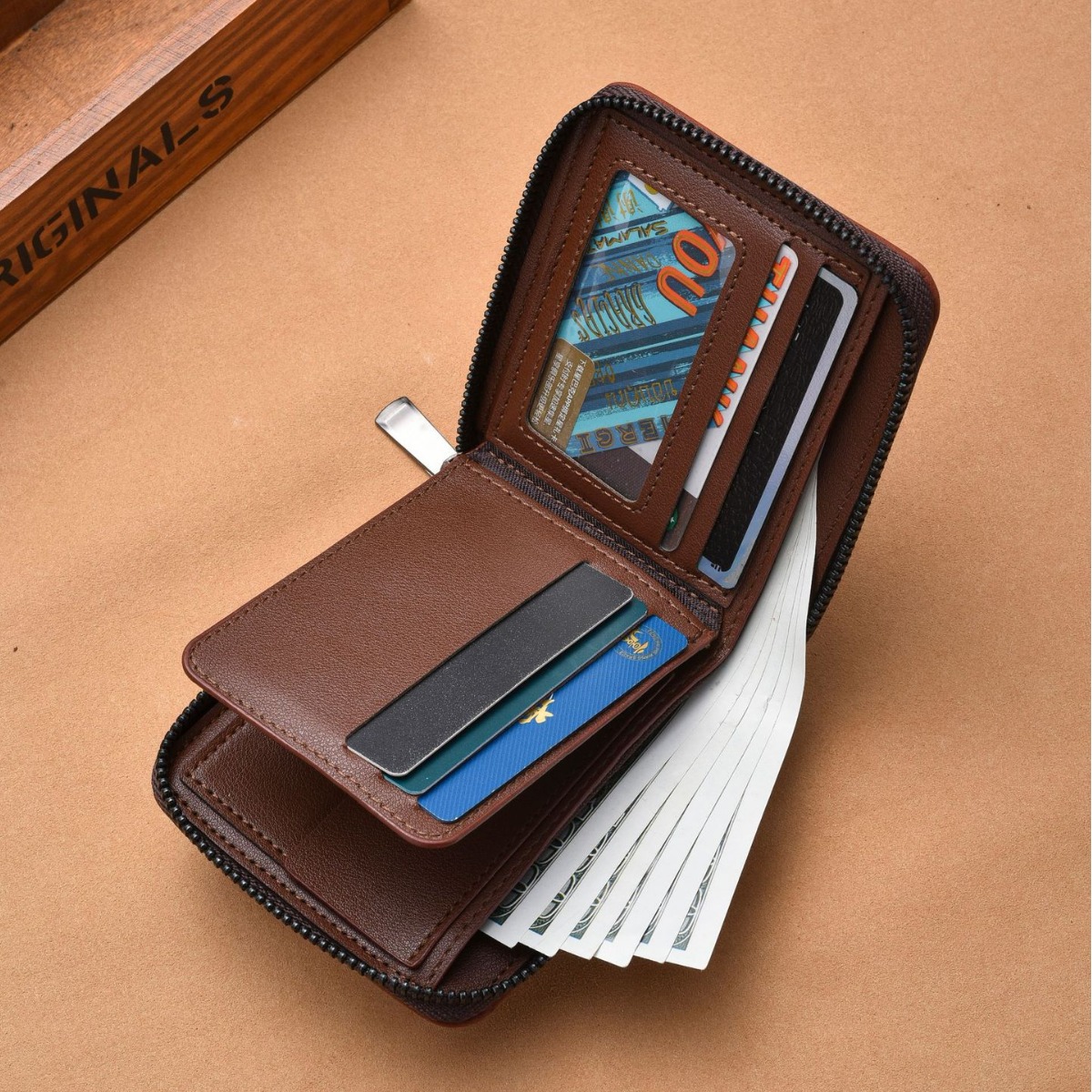 Cartera corta de hombre retro múltiples ranuras estilo europeo y americano