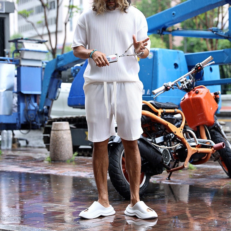 Men's Summer Vertical Stripe Lounge Set, Breathable Short Sleeve Shirt And Shorts Outfit For Vacation & Casual Wear_viptrois.com