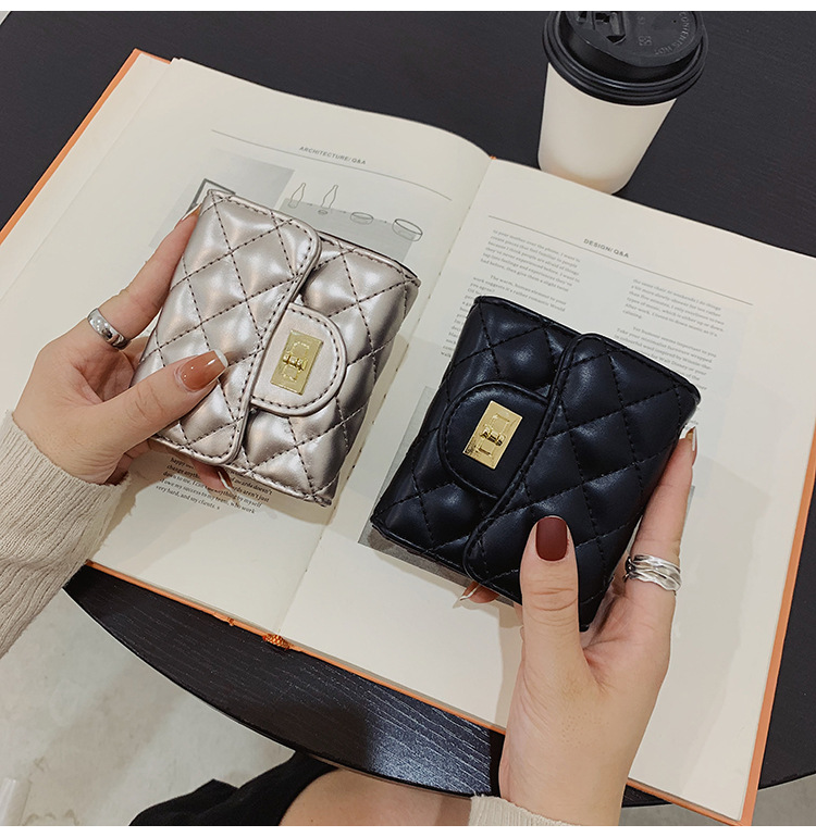 Short Money Clip Embroidered Thread Rhombic Wallet Korean Version Pu Coin Purse Fashion Card Bag Folding Bag display picture 17