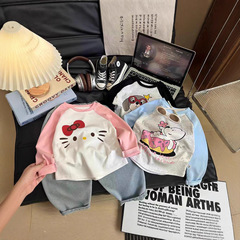 儿童纯棉打底衫女童春秋长袖t恤女孩洋气圆领插肩袖宝宝休闲上衣