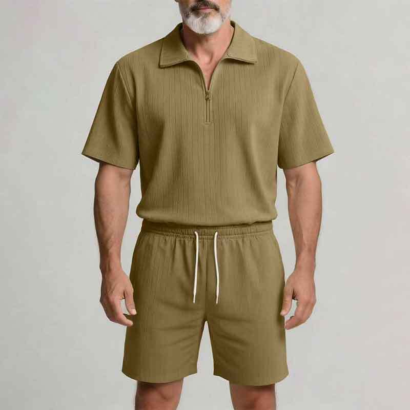 2026 Summer Cross-Border Plus Size Half-Open Short-Sleeve Shorts Set for Men, Sports Short-Sleeve T-Shirt and Shorts (Complete Set)