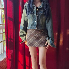 大码微胖MM秋冬新款复古英伦格纹短裙休闲半裙安裤包臀裙