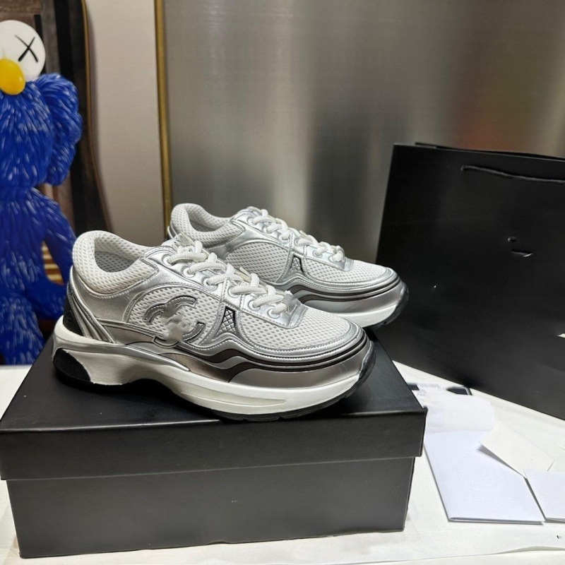 Putian 2026 Cross-Border 23C Chanel-Style Silver Sneakers Couple's Version Versatile Fashion Running Shoes