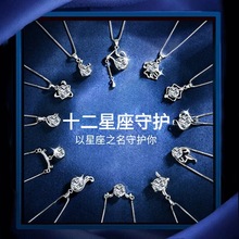 新款十二星座莫桑钻项链纯银1克拉莫桑石锁骨链小众设计项饰品