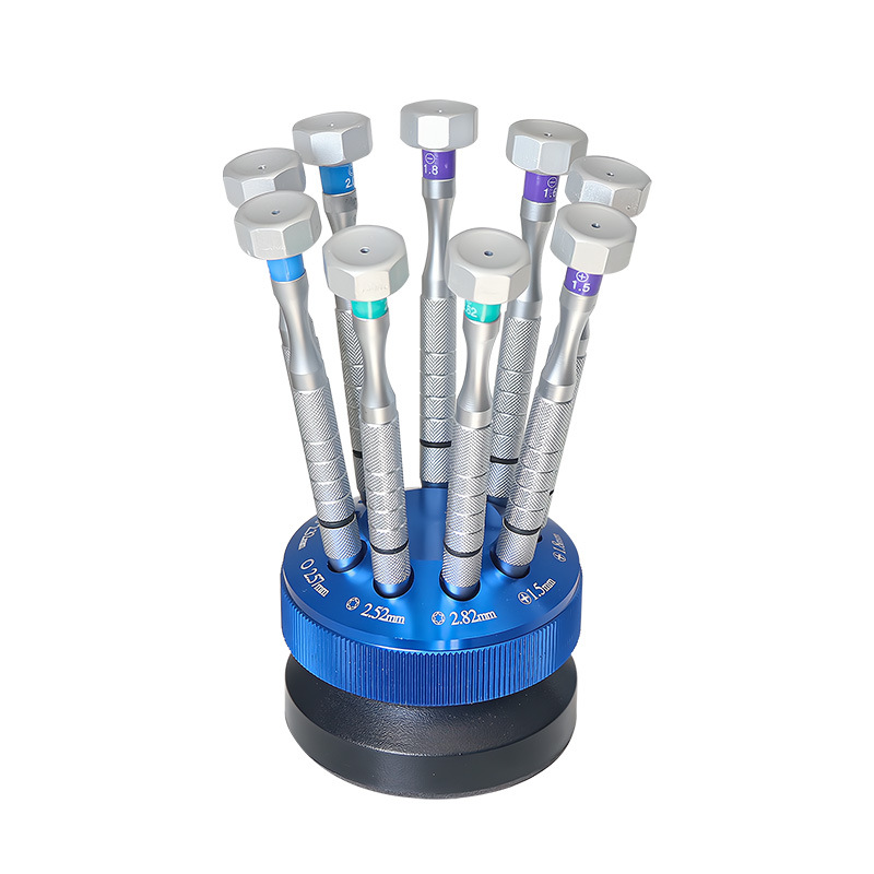 Herramienta de reparación de gafas Weizhen JP833 Juego de destornilladores de gafas de base giratoria de 9 piezas Herramienta de reparación de gafas