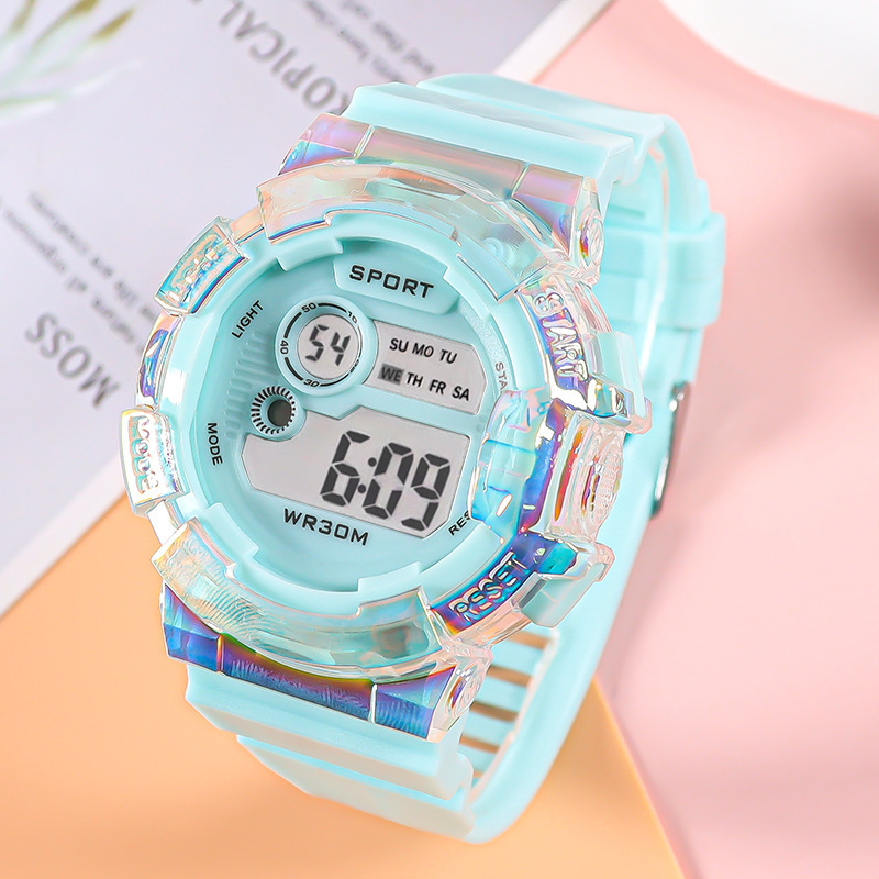 Venta caliente nuevo estudiante reloj electrónico macaron reloj degradado exterior impermeable multifunción deportivo reloj electrónico