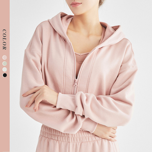 Maichang hooded yoga clothing top running sports short yoga clothing women's long-sleeved slim fitness clothing jacket women
