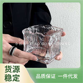 CE2Q批发小众设计ins风方形玻璃咖啡杯复古冰美式拿铁杯子水杯威