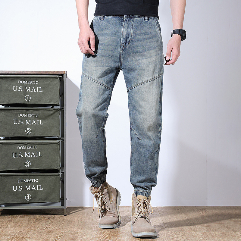 有蓝|2022春季男士新款日系简约复古牛仔裤潮牌辑线宽松束裤