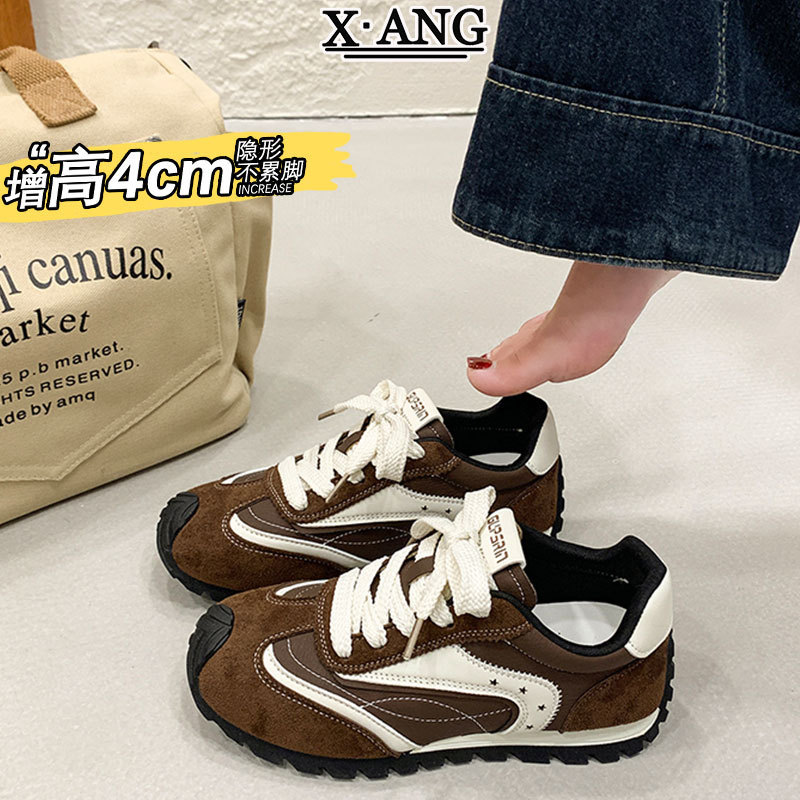 Leather vintage-style brown German training shoes for women, make feet look smaller, soft-soled, lightweight, casual sports shoes for women Leather vintage-style brown German training shoes for women, make feet look smaller, soft-soled, lightweight, casual sports shoes for women