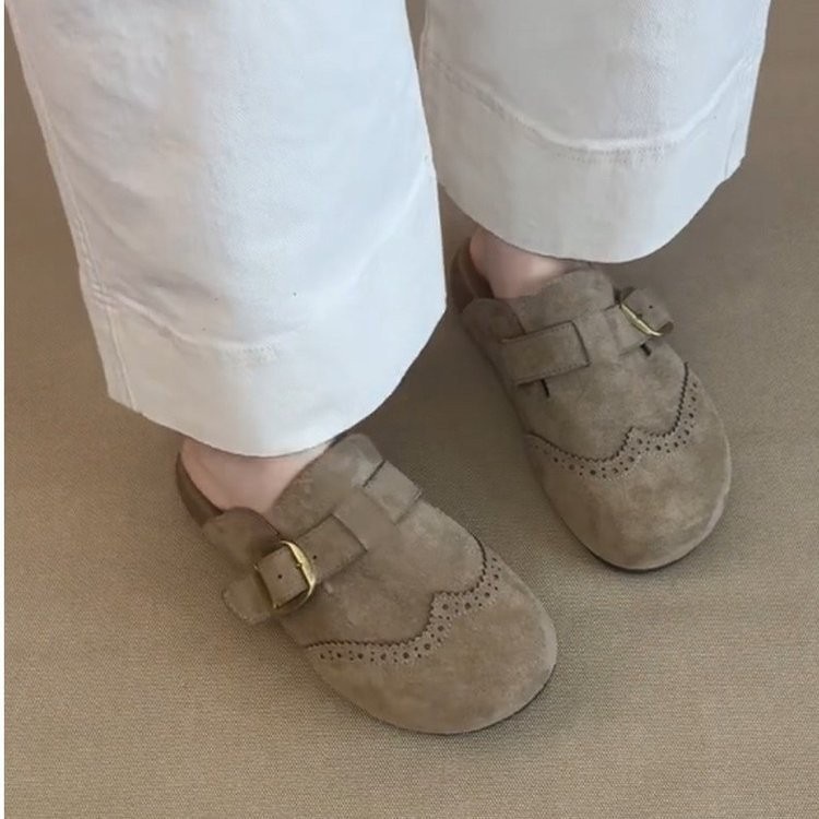 Retro Brock tallado Bocken zapatos mujeres 2026 primavera y verano un pie de suela gruesa zapatillas de calzado de la cabeza de la mitad zapatillas