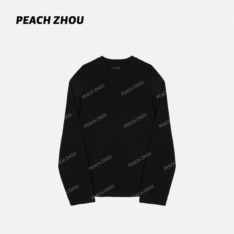 3761# 『PEACHZHOU』秋天软到心里的舒适打底弹力圆领长袖T恤|undefined