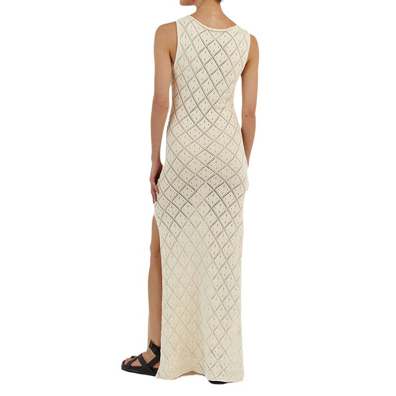 Vacaciones europeas y americanas transfronterizas, delgado, perspectiva sexy, cuello redondo, correa de moda, apertura lateral, falda de protección solar de vacaciones de playa