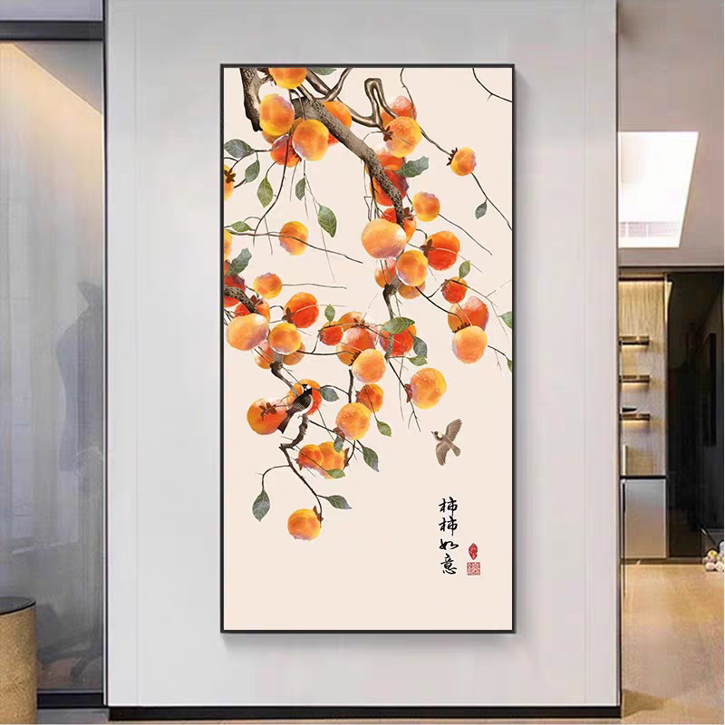 新中式石榴玄関装飾画、廊下掛け絵、玄関壁画、良い意味を持つ九魚図、中国風、国潮風|undefined