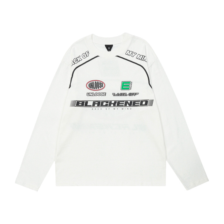 # OVDY Otoño Nueva marca de moda Americana original de los hombres y las mujeres de la misma motocicleta estilo impreso suelta cuello redondo manga larga moda