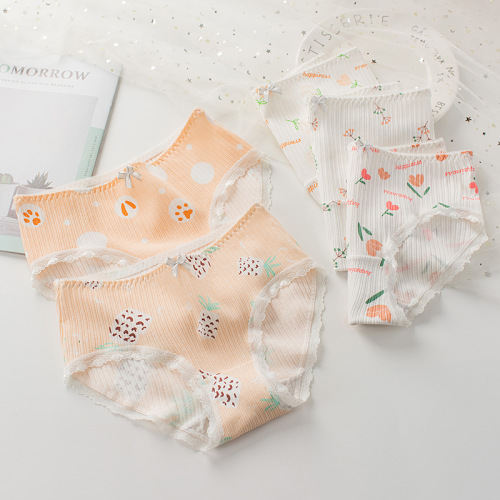 New style floral lace girls' underwear breathable cotton crotch comfortable mid-waist girls' briefs wholesale