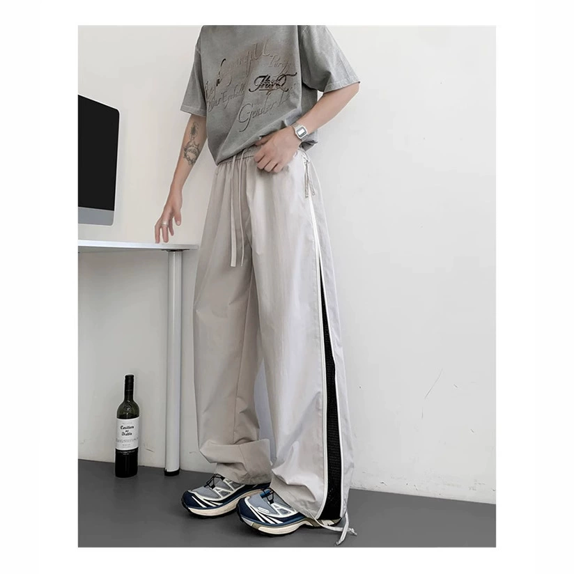 Мужские модные брендовые дышащие повседневные брюки с боковой молнией, летние свободные прямые брюки