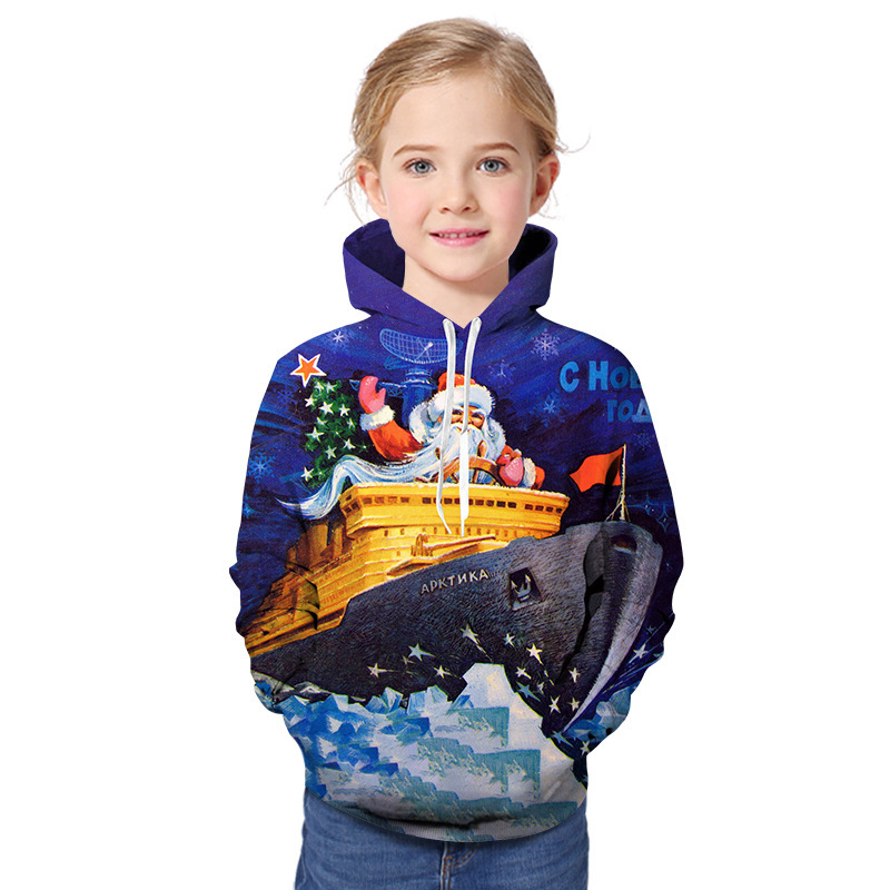 Kid Boy Girl 3D Cartoon Santa Printed Christmas Hoodie