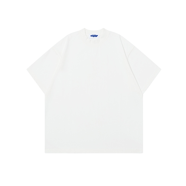 # OVDY Camiseta de manga corta de doble hilo de peso pesado para hombre Camiseta de color sólido suelta de marca de moda estadounidense fresca para hombre