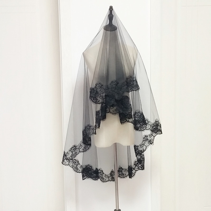 気高い優雅な花嫁の黒い糸ハロウィーンCOS写真の形の黒い刺繍レース1.5 /3メートルの頭|undefined