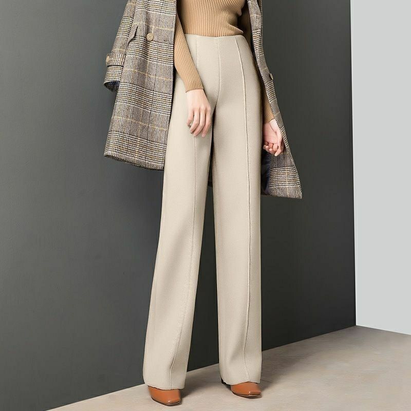 气质淑女毛呢阔腿裤子女秋冬新款高腰女裤休闲裤直筒宽松垂感长裤