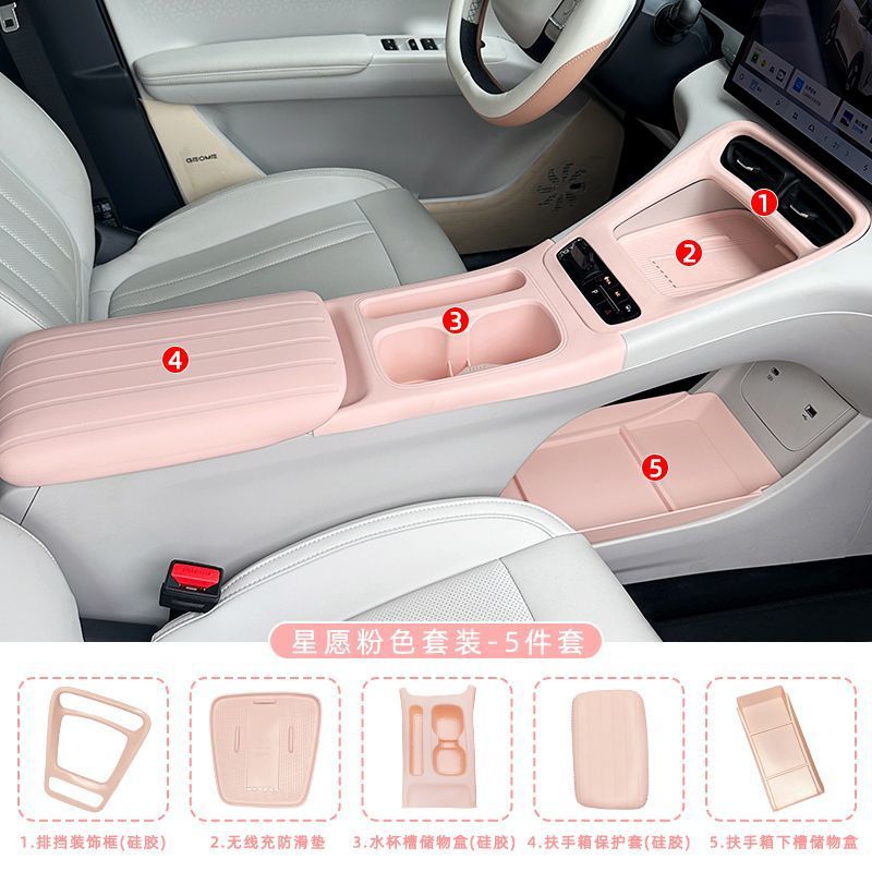 Armrest box pad, Shiyong Protective Cover Pink - voyah-xingyuan-center-console-gear-panelarmrest-panel-silicone-pad-pink-5