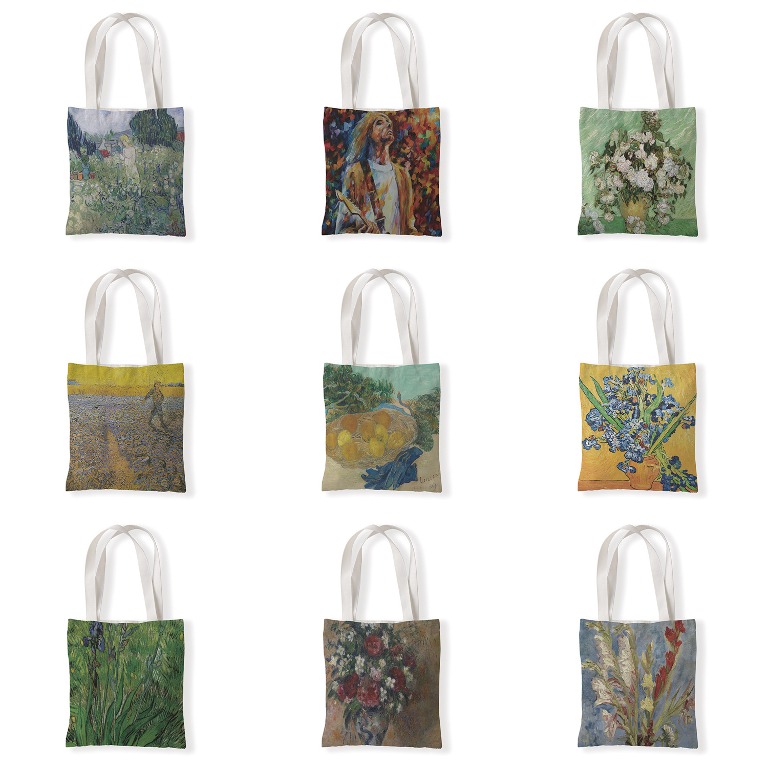 创意油画印花手提时尚单肩购物袋休闲零钱袋文艺手提帆布袋