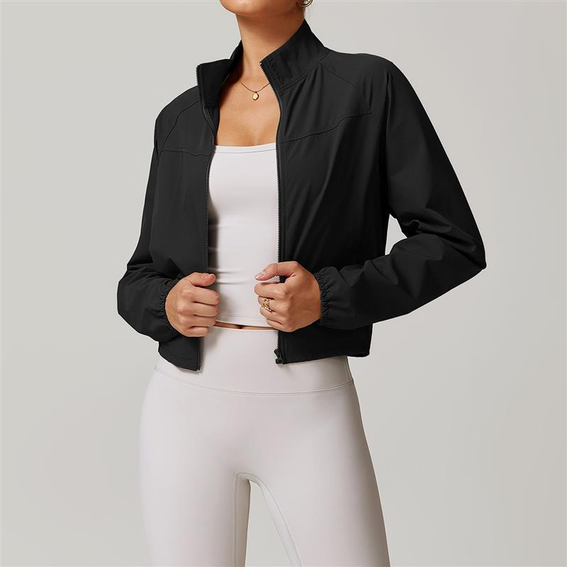 Al Cross-Border Quick-Drying Stand-Up Collar Yoga Jacket Women's Thin Windproof Outdoor Running Fitness Long-Sleeved Sports Jacket Jacket