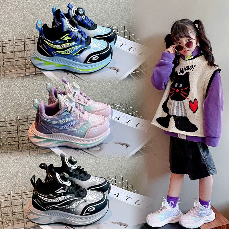 Детская спортивная обувь Новый 2025 весна и осень мода вращающиеся пуговицы для мужчин и женщин обувь для бега повседневная обувь для детей