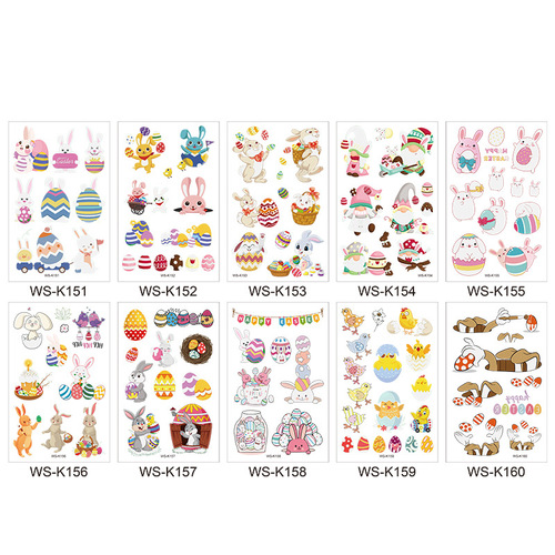 New Luminous Easter Tattoo Stickers Children's Cartoon Eggs Cute Rabbit Eggs Waterproof Sweat Tattoo Stickers